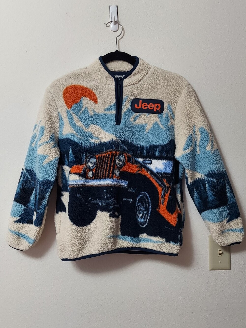 Jeep Cream, Blue & Orange Sherpa Pullover with Off-Road Graphic Boys Size 10-12